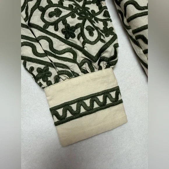 Sézane Silvana dress in a green geometric pattern ecru green - Picture 9 of 16